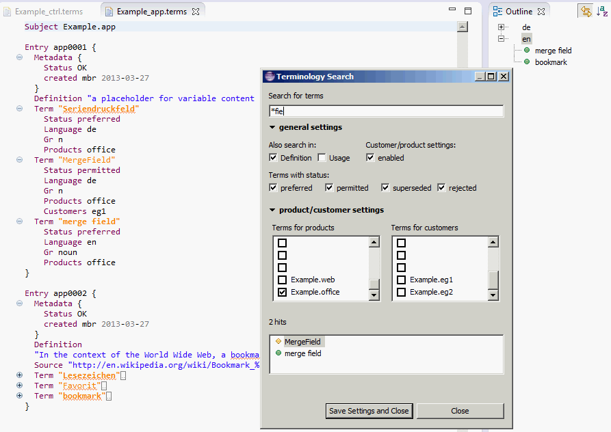 Terminology Editor Screenshot